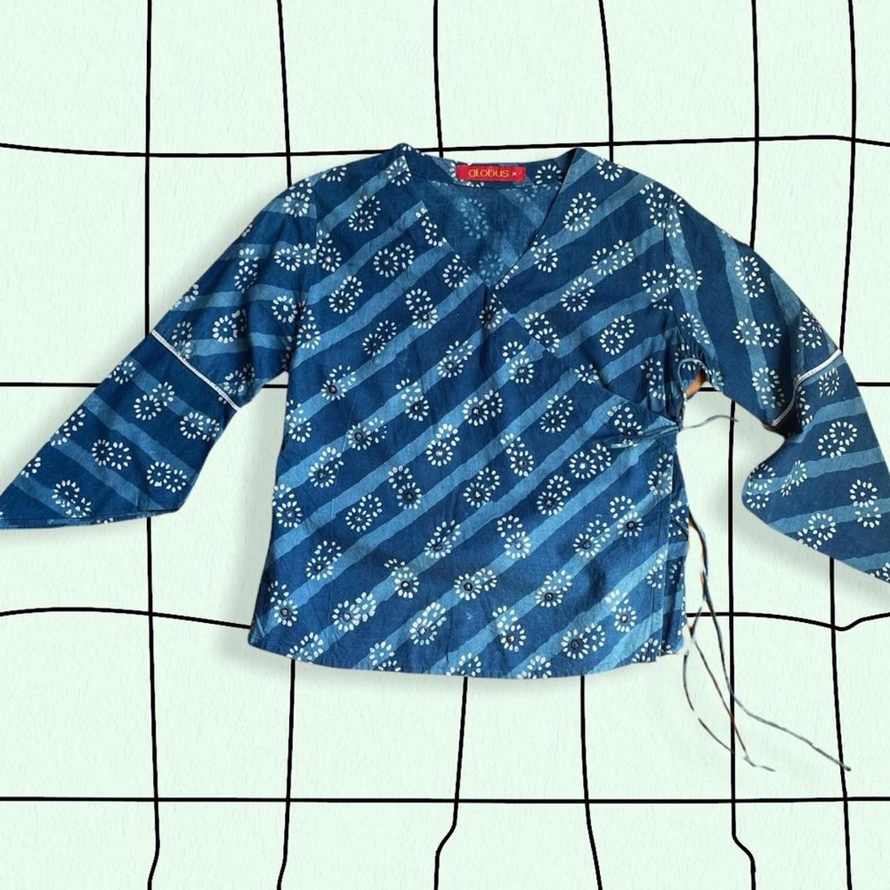 Y2K indigo wrap top